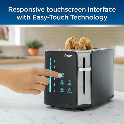 Oster 2-Slice Toaster, Touch Screen with 6 Shade Settings and Digital Timer, Black/Stainless Steel - PuriLite