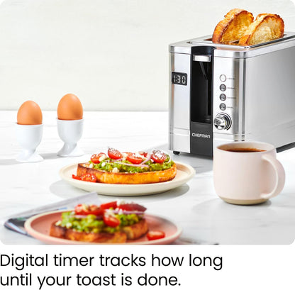 Chefman 2-Slice Digital Toaster, Pop-Up, Stainless Steel, Extra-Wide Slots For Bagels, Defrost, Reheat, Cancel Functions, Removable Crumb Tray, Stainless Steel - Digital - PuriLite
