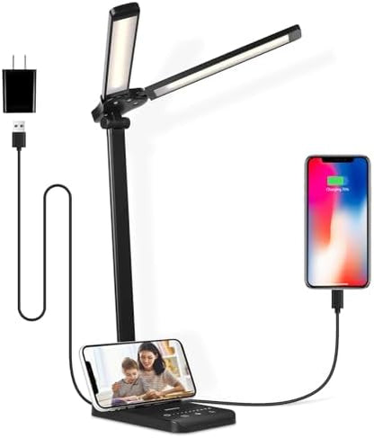 Semlos LED Desk Lamp for Home Office, Eye-Caring Table Light, 25 Lighting Modes, 45 Min Auto Timer, Touch Control, Dimmable, White - PuriLite