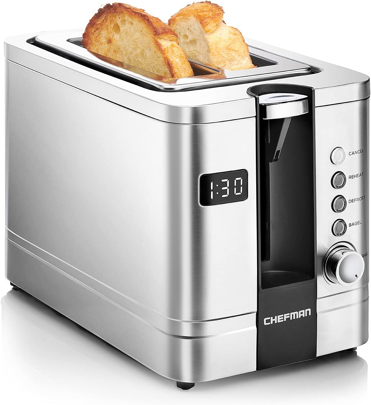 Chefman 2-Slice Digital Toaster, Pop-Up, Stainless Steel, Extra-Wide Slots For Bagels, Defrost, Reheat, Cancel Functions, Removable Crumb Tray, Stainless Steel - Digital - PuriLite