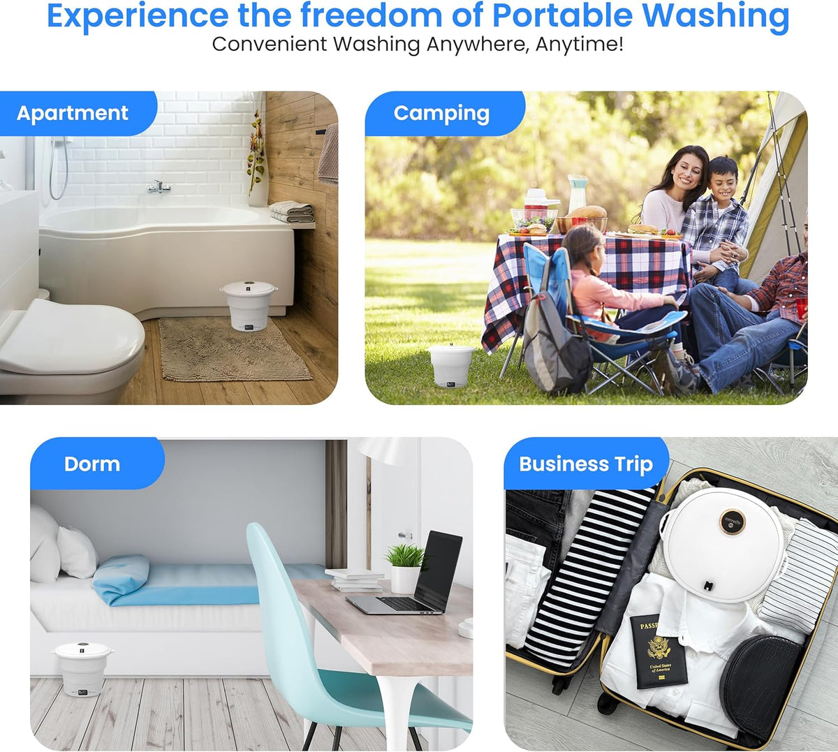 SereneLife Portable Mini Washing Machine – Compact, Foldable Washer for Travel, Dorms, and Camping – Semi-Automatic, Energy-Saving Design – Includes Power Cord & Lid Cover, White - PuriLite