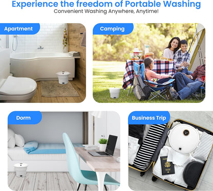 SereneLife Portable Mini Washing Machine – Compact, Foldable Washer for Travel, Dorms, and Camping – Semi-Automatic, Energy-Saving Design – Includes Power Cord & Lid Cover, White - PuriLite