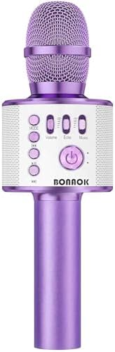 BONAOK Wireless Bluetooth Karaoke Microphone,3-in-1 Portable Instrument Wireless Microphone Mic Speaker Machine Home Party Birthday for All Smartphones（Black） - PuriLite