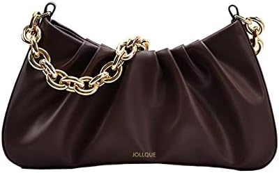 JOLLQUE Shoulder Bag for Women,Small Leather Handbag Purse,Gold Chain Evening Clutch - PuriLite