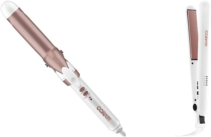 Conair CD702GNC Double Ceramic 1.25" Curling Iron | Double Ceramic 1" Straightener (White) - PuriLite