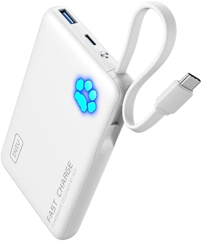 INIU Portable Charger, Mini 10000mAh Power Bank with Build in USB-C Cable, 20W Fast Charging Powerbank with Cords Wires, Cruise Ship Travel Essentials Battery Pack for College Student Traveler, Orange - PuriLite