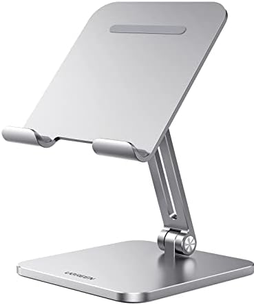 UGREEN Tablet Stand for Desk, Aluminum Stand for iPad Extended Height, Adjustable Foldable Portable Desktop Stand Holder for iPad Pro 12.9 11 9.7 10.5 iPad Air Mini Galaxy Surface iPhone 14 Pro, Grey - PuriLite