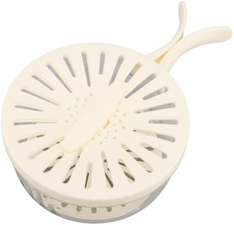 Fruit Vegetable Draining Bowl, Kitchen Strainer with Foldable Handle, Lid, Drain Tray, Rotating Fruit and Vegetable Washing Colander for Salad Mixing, Fruit Washing (White) - PuriLite