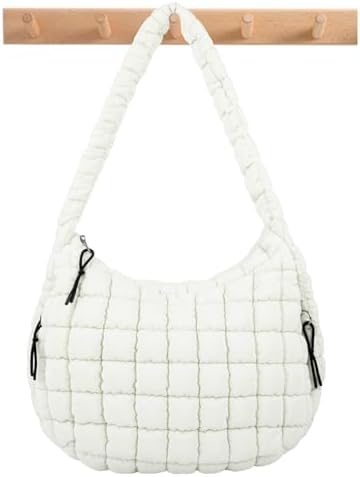 Quilted Puffer Tote Bag Large Crossbody Shoulder Bag with Zipper, Nylon Hobo Oversized Handbag - PuriLite