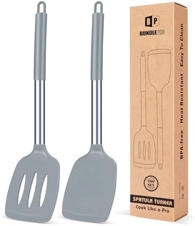 Pack of 2 Silicone Slotted Spatula,Non Stick Solid Kitchen Turner, High Heat Resistant BPA Free Cooking Utensils for Fish, Eggs, Pancakes（Black - PuriLite