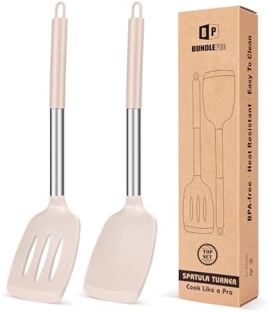 Pack of 2 Silicone Slotted Spatula,Non Stick Solid Kitchen Turner, High Heat Resistant BPA Free Cooking Utensils for Fish, Eggs, Pancakes（Black - PuriLite