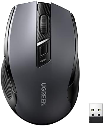 UGREEN Wireless and Ergonomic Mouse, 2.4G with 49Ft Connection, 4000 DPI 6 Buttons Auto-Sleep Mode, Compatible with Laptop PC Mac Computer Chromebook MacBook, Dark Grey - PuriLite