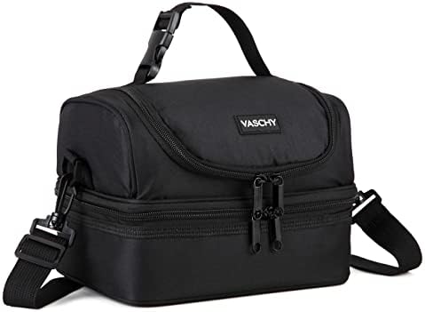 VASCHY Lunch Box Bag Men, Insulated Two Compartments Bento Cooler Bags for Adults/Women/Kids for School,Daycare,Kindergarten,Picnic Black - PuriLite
