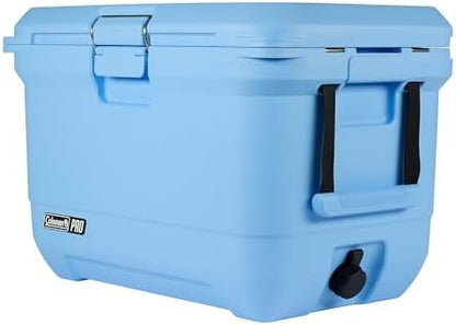 Coleman Pro Heavy-Duty Ultra-Light Premium Hard Cooler, 92/74/36-Can Capacity, Extra-Thick Insulation Keeps Ice up to 5/4/3 Days, 55-Quart Wheeled Cooler or 45/25 qt (No Wheels), Blue Sky - PuriLite