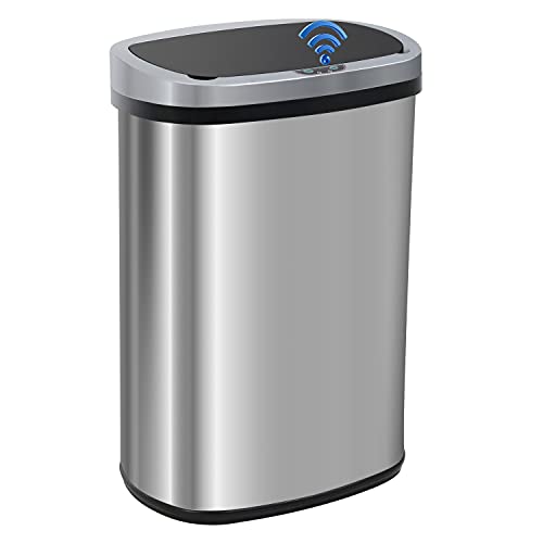13 Gallon 50 Liter Garbage Can Kitchen Trash Can with Lid Automatic Sensor Touch Free Stainless Steel Waste Bin for Bathroom Bedroom Home Office,Black - PuriLite