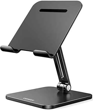 UGREEN Tablet Stand for Desk, Aluminum Stand for iPad Extended Height, Adjustable Foldable Portable Desktop Stand Holder for iPad Pro 12.9 11 9.7 10.5 iPad Air Mini Galaxy Surface iPhone 14 Pro, Grey - PuriLite