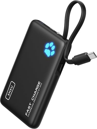 INIU Portable Charger, Mini 10000mAh Power Bank with Build in USB-C Cable, 20W Fast Charging Powerbank with Cords Wires, Cruise Ship Travel Essentials Battery Pack for College Student Traveler, Orange - PuriLite