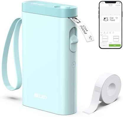 Nelko Label Maker Machine with Tape, P21 Portable Bluetooth Label Printer, Wireless Built-in Cutter Sticker Maker Mini Label Makers with Multiple Templates for School Organizing Office Home, White - PuriLite
