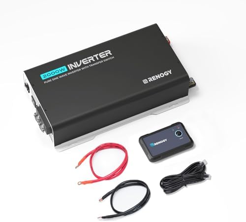 Renogy Pure Sine Wave Inverter 2000W Power Inverter 12V DC to 110V 120V AC Converter, Solar Inverter 12V to 110V 120V Converter with UPS Transfer Switch, Built-in Bluetooth, USB, Remote Controller - PuriLite