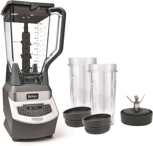 Ninja BL660C Professional Countertop Blender With 1100-Watt Base,72Oz Total Crushing Pitcher and(2)16 Oz Cups For Frozen Drinksand Smoothies,Silver/Gray,1100W,(Canadian Version)Silver/Grey,7.8 Pounds - PuriLite