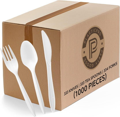 Cutlery Plastic Combo Sets Medium Weight Disposable Silverware White (1000 Count) - PuriLite