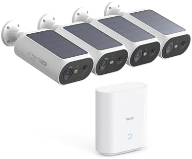 AOSU Solar Security Cameras Wireless Outdoor, 4 Cam-Kit, No Monthly Fees, Local Storage, Home Security Cameras System with Integrated Solar Panel, Easy Setup, 2K Color Night Vision, 5G & 2.4G WiFi - PuriLite