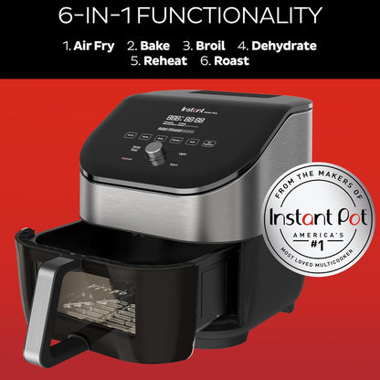 Instant Pot Vortex Plus 6-Quart Air Fryer Oven with ClearCook Cooking Window, Odor Erase Technology, Digital Touchscreen, Includes Free App with over 1900 Recipes, Single Basket, Stainless Steel, 6QT - PuriLite