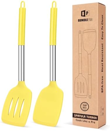 Pack of 2 Silicone Slotted Spatula,Non Stick Solid Kitchen Turner, High Heat Resistant BPA Free Cooking Utensils for Fish, Eggs, Pancakes（Black - PuriLite
