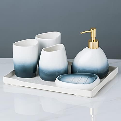 White Bathroom Accessories Set,Modern Countertop Bathroom Decor,Luxury 6 Piece Bathroom Accessory Set,Complete with Soap Dispenser,Toothbrush Holder,Tumbler,Tray - PuriLite