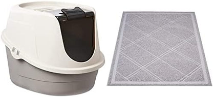 Amazon Basics No-Mess Hooded Corner Easy Clean Cat Litter Box, Triangle, Charcoal, 26 in x 20 in x 23 in - PuriLite