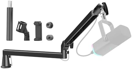 Microphone Boom Arm, Low Profile Mic Arm Professional Adjustable Solid Desk Mount Clamp,Cable Management Microphone Arm Stand for Podcast Streaming Gaming Studio Mic Stand White - PuriLite