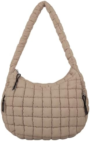Quilted Puffer Tote Bag Large Crossbody Shoulder Bag with Zipper, Nylon Hobo Oversized Handbag - PuriLite