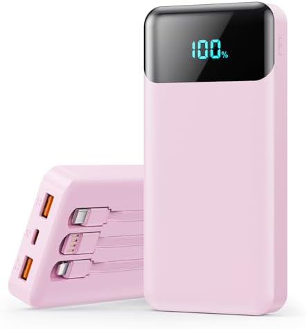 Power Bank 40800mAh Portable Charger with 3 Built-in Cable,25W PD USB C in&Out Power Bank Fast Phone Charging,QC4.0 LED Display Portable Battery Pack Compatible with iPhone 16/15,Samsung Android-Black - PuriLite