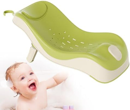 Baby Sink Bath, Adjustable Height Ergonomic Baby Bath Support with Temperature Reminder & Drainage Hole, Foldable Portable Infant Bathtub with Hook for Home Travel, Green, Sink Bather for - PuriLite