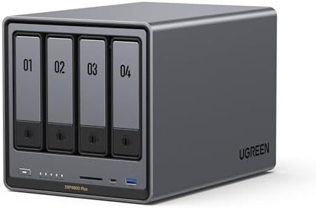 UGREEN NASync DXP4800 Plus 4-Bay Desktop NAS, Intel Pentium Gold 8505 5-Core CPU, 8GB DDR5 RAM, 128G SSD, 1 * 10GbE, 1 * 2.5GbE, 2 * M.2 NVMe Slots, 4K HDMI, Network Attached Storage (Diskless) - PuriLite