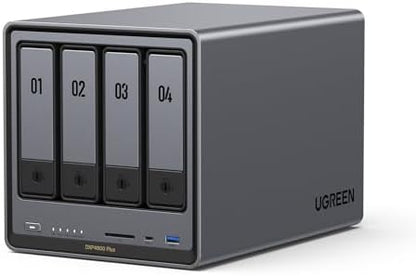 UGREEN NASync DXP4800 Plus 4-Bay Desktop NAS, Intel Pentium Gold 8505 5-Core CPU, 8GB DDR5 RAM, 128G SSD, 1 * 10GbE, 1 * 2.5GbE, 2 * M.2 NVMe Slots, 4K HDMI, Network Attached Storage (Diskless) - PuriLite