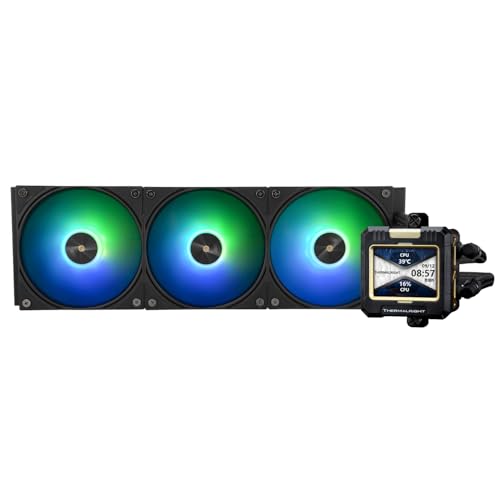 Thermalright FW 360 Black ARGB-360mm AIO CPU Liquid Cooler,IPS LCD Screen with 320 * 240 Resolution,for AM5/Intel LGA1700,‘2.4 inch’Magnet-Absorbent LCD Screen for Images -Black - PuriLite