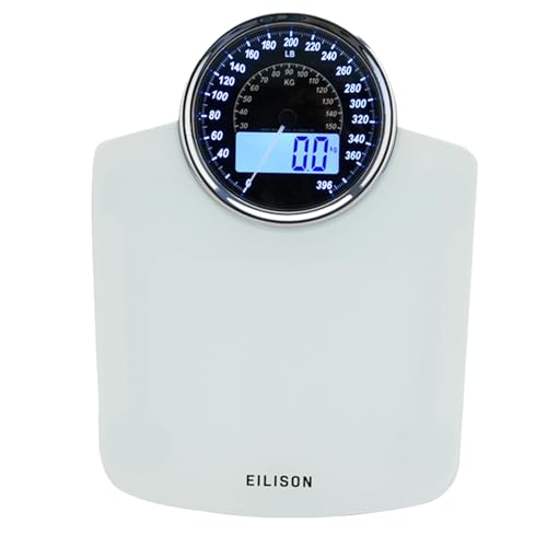 EILISON Highly Advance 2-in-1 Digital & Analog Weighing Scale for Body Weight-400lbs, 4 High Precison GX Sensor Accurate, Thick Tempered Glass, Extra Large Display (White) - PuriLite