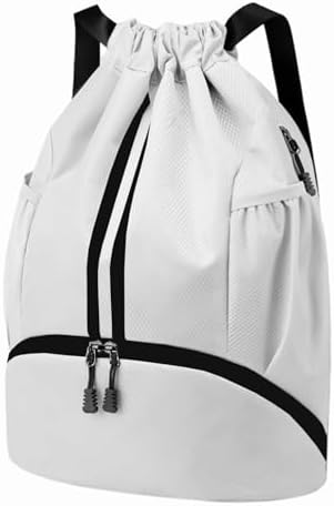 Hoedia Sports Drawstring Backpack - String Swim Gym Bag with Shoes Compartment and Wet Proof Pocket for Women/Men - PuriLite
