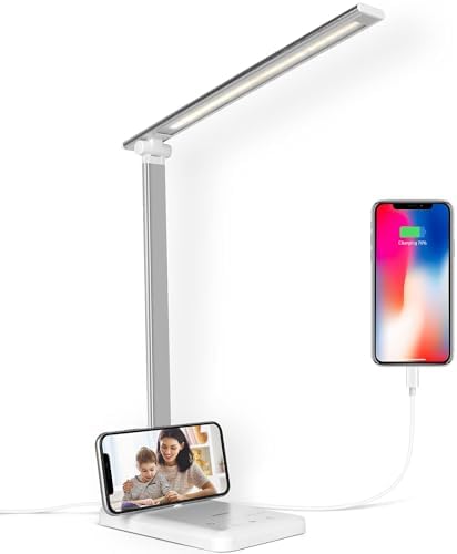 Semlos LED Desk Lamp for Home Office, Eye-Caring Table Light, 25 Lighting Modes, 45 Min Auto Timer, Touch Control, Dimmable, White - PuriLite