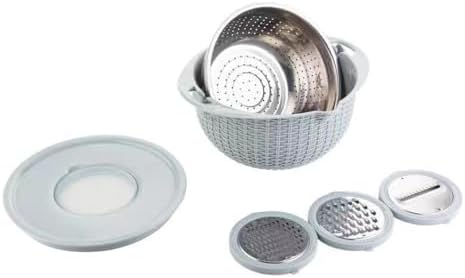 4 in 1 Colander with Bowl Set, Double Layer Fruit Cleaner, Salad Spinner, Rotatable Strainers, for Draining Cooked Pasta, Noodles,Vegetables, Fruits and Rice (Beige) - PuriLite