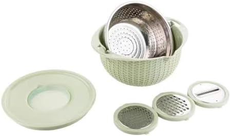 4 in 1 Colander with Bowl Set, Double Layer Fruit Cleaner, Salad Spinner, Rotatable Strainers, for Draining Cooked Pasta, Noodles,Vegetables, Fruits and Rice (Beige) - PuriLite