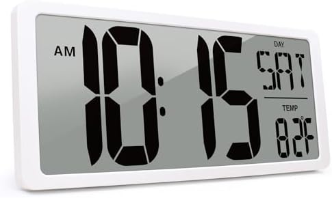 KMMKGG 15" Large Digital Wall Clock Battery Operated, Digital Clock Display with Day, Date & Temperature, Large Wall Clock for Bedroom, Livingroom, Office(4.6" Numbers) - PuriLite