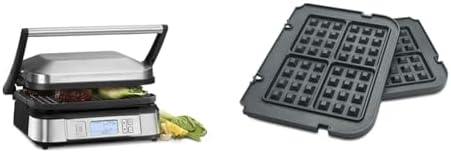 Cuisinart GR-6SC Contact Griddler with Smoke-less Mode + CGR-WAFPC Griddler Waffle Plates Attachments - PuriLite