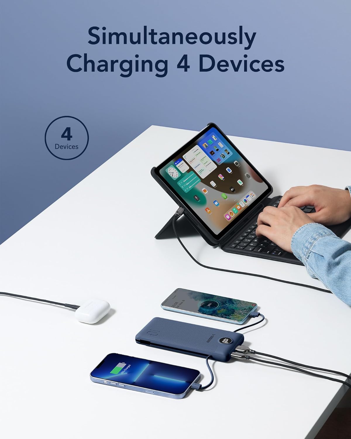 VEGER Portable Charger for iPhone Built in Cables and Wall Plug, 10000mah Slim Fast Charging USB C Power Bank, Travel Essential Battery Pack Compatible with iPhones, iPad, Samsung, and More(Navy) - PuriLite