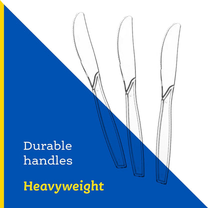 Disposable Clear Plastic Cutlery Disposable utensils Heavyweight 100 Count (Knives) - PuriLite