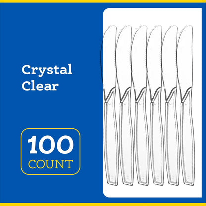 Disposable Clear Plastic Cutlery Disposable utensils Heavyweight 100 Count (Knives) - PuriLite