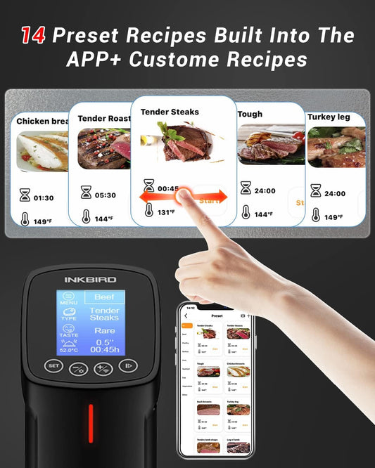 INKBIRD WiFi Sous Vide Cookers, 1000 Watts 3D Power Sous Vide Cooker, Thermal Immersion Circulator with Recipe, Digital Interface, Temperature and Timer for Kitchen, ISV-100W - PuriLite