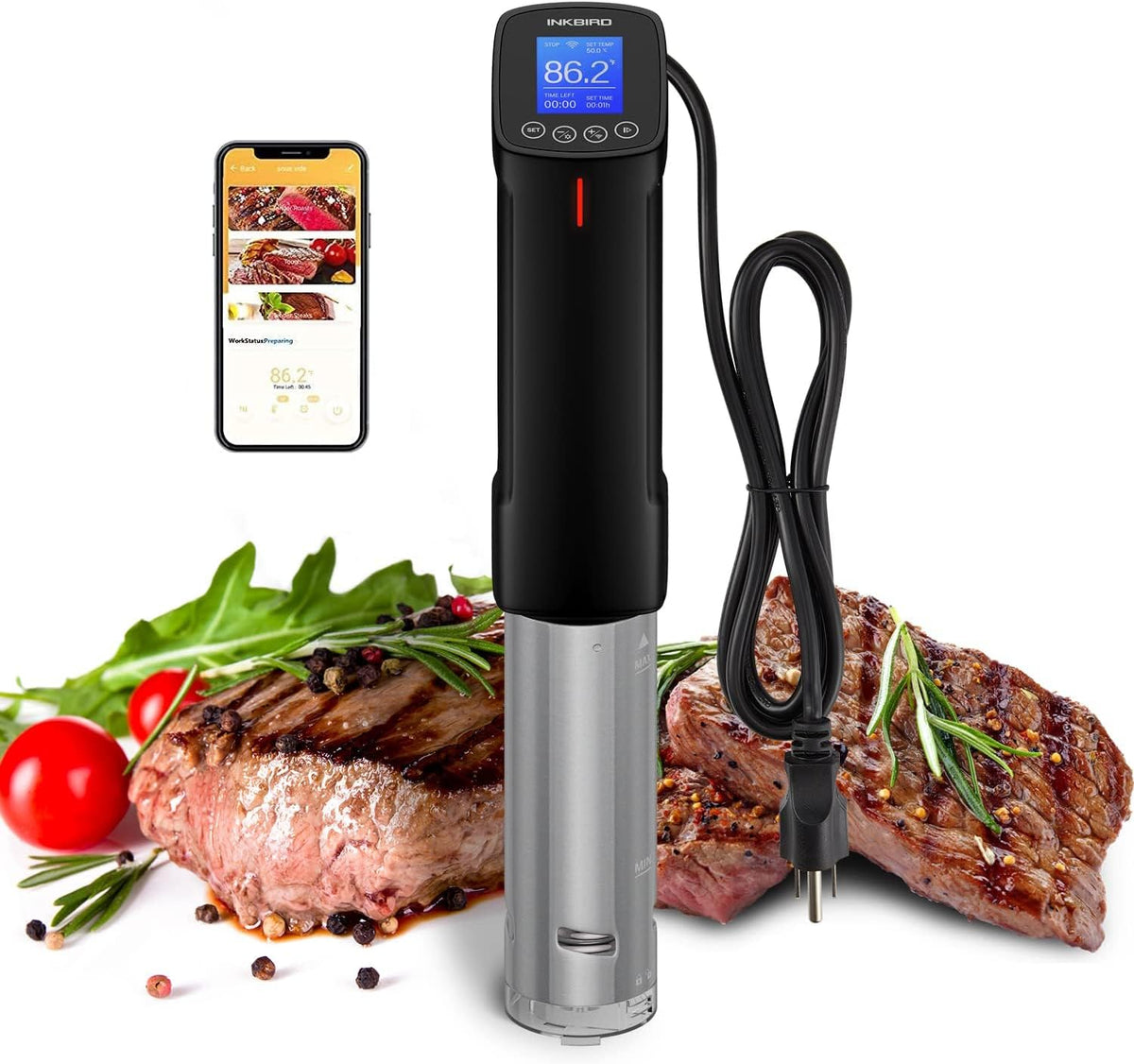 INKBIRD WiFi Sous Vide Cookers, 1000 Watts 3D Power Sous Vide Cooker, Thermal Immersion Circulator with Recipe, Digital Interface, Temperature and Timer for Kitchen, ISV-100W - PuriLite