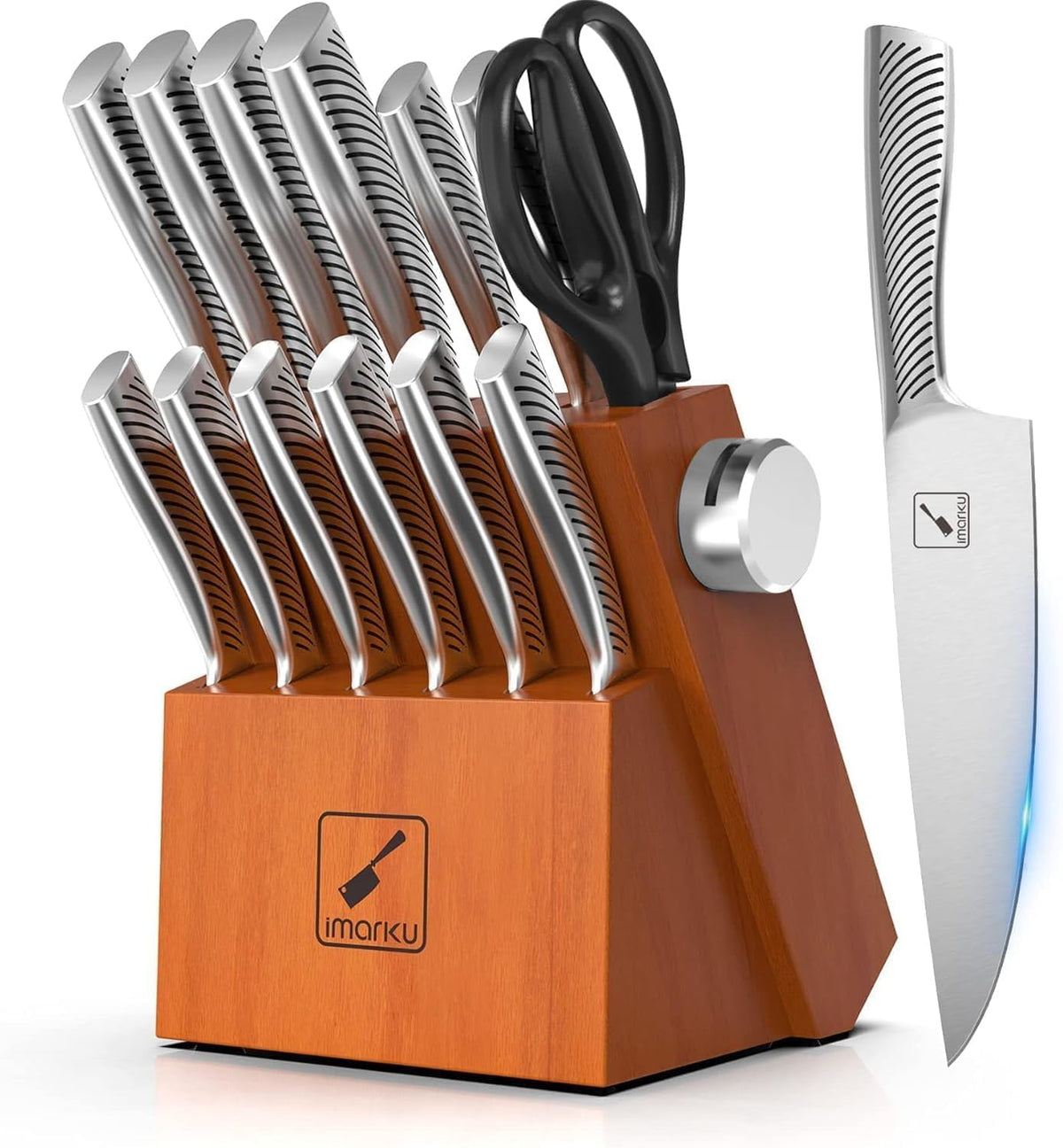 Knife Set, imarku 14-Piece Kitchen Knife Set with Block, Professional Chef Knife Set with Knife Rod, German High Carbon Steel Kitchen Knives Set - PuriLite